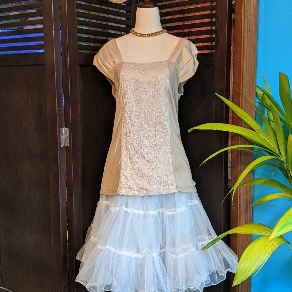 Anthropologie Champagne Sequin Top Size Medium